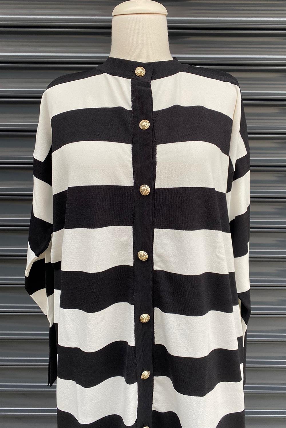 Missemramiss Çizgili Merserize Hırka 3842 Siyah