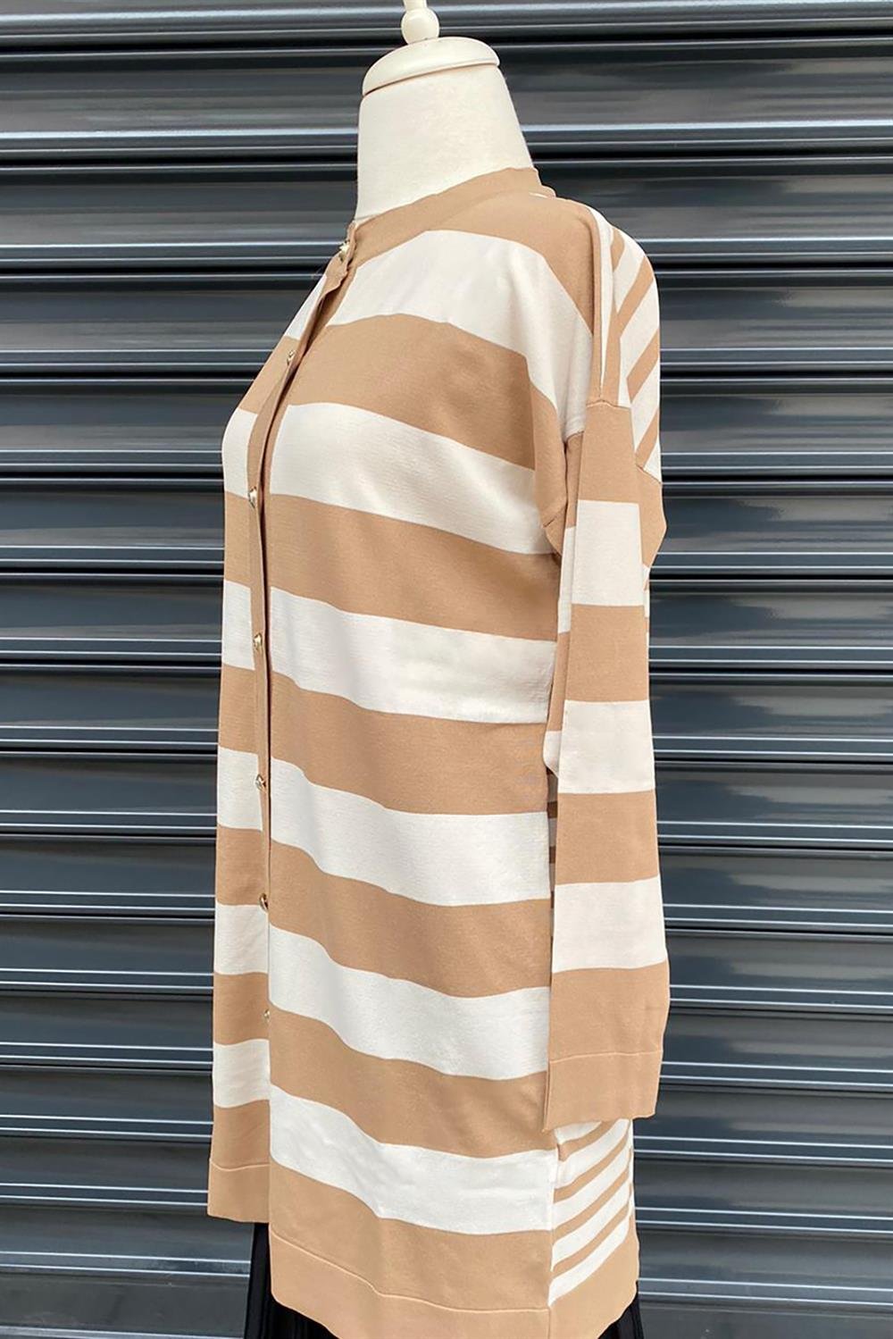 Missemramiss Çizgili Merserize Hırka 3842 Camel