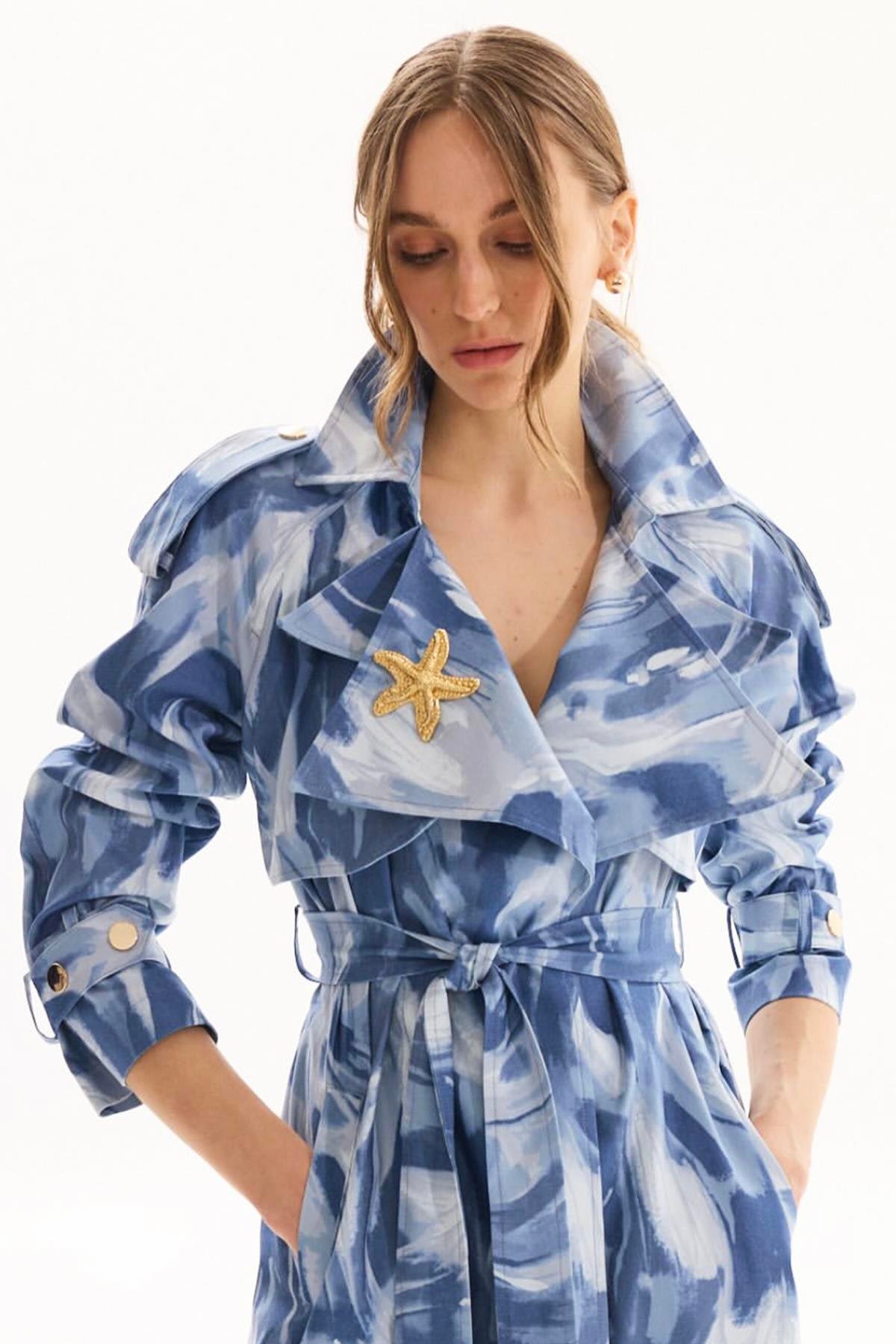 Missemramiss Desen Detay Denim Trençkot 4818 Mavi