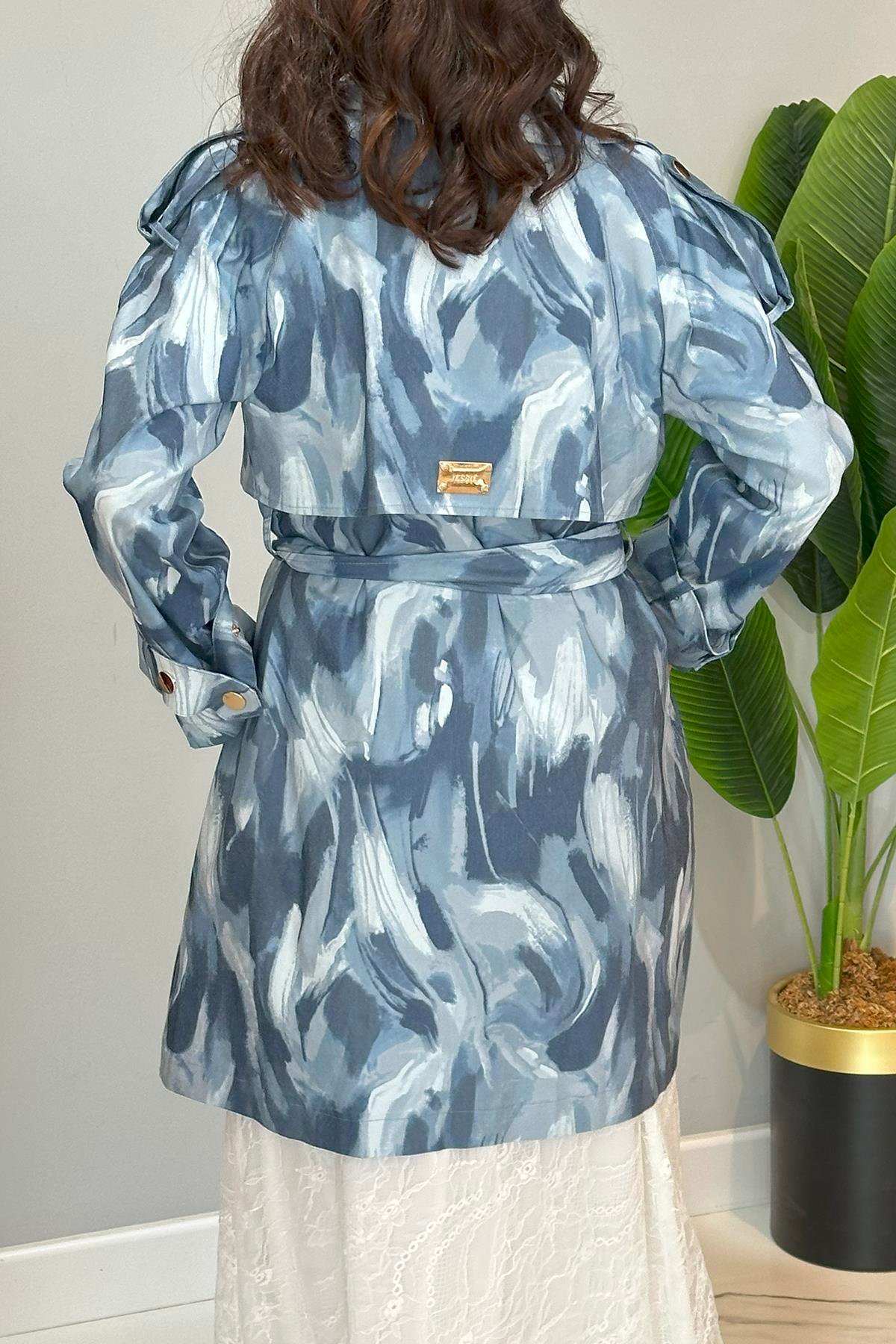 Missemramiss Desen Detay Denim Trençkot 4818 Mavi