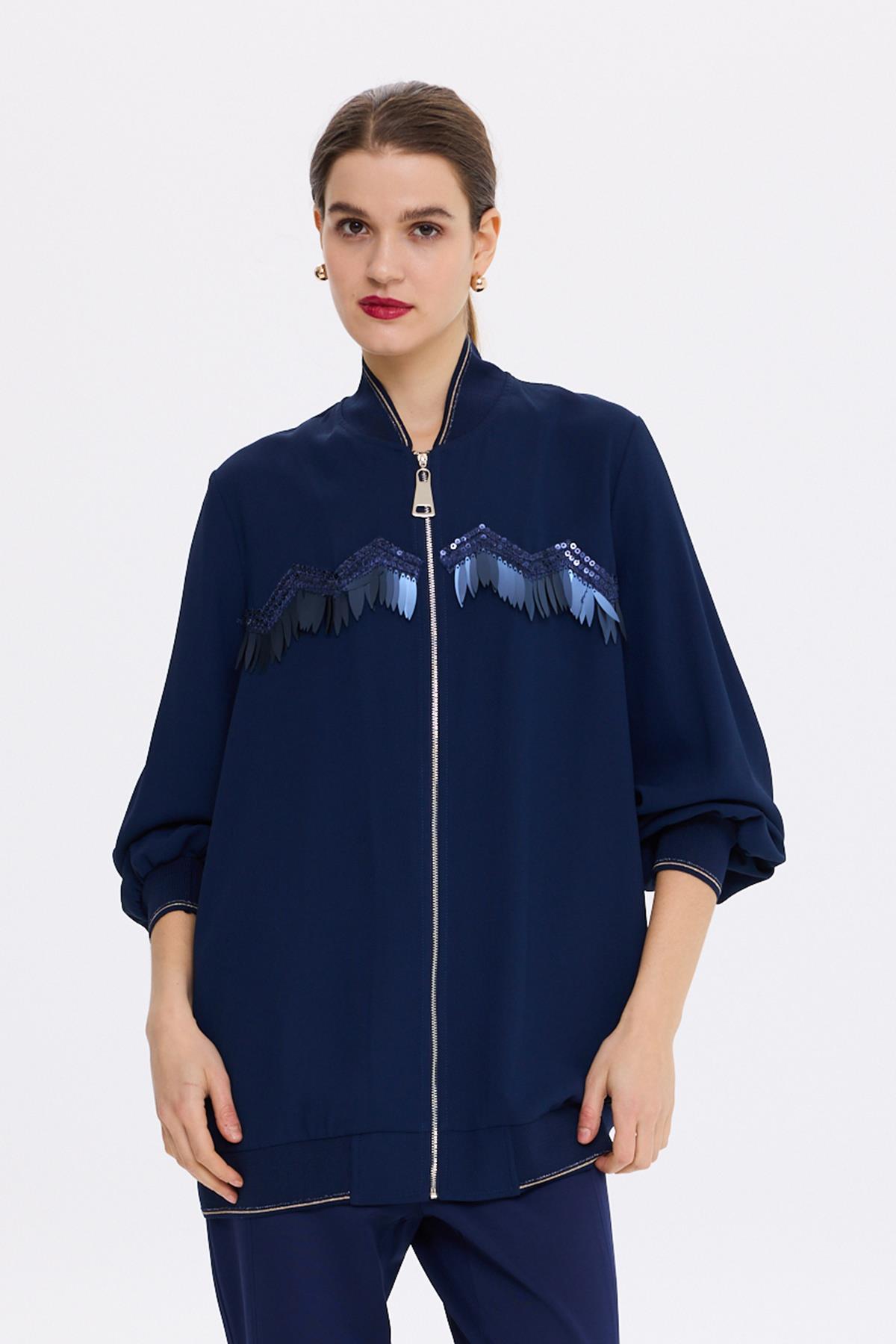 Missemramiss Disegno Aksesuarlı Bomber Ceket 4600 Lacivert