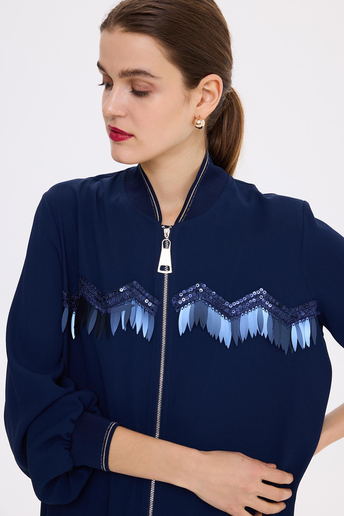 Missemramiss Disegno Aksesuarlı Bomber Ceket 4600 Lacivert