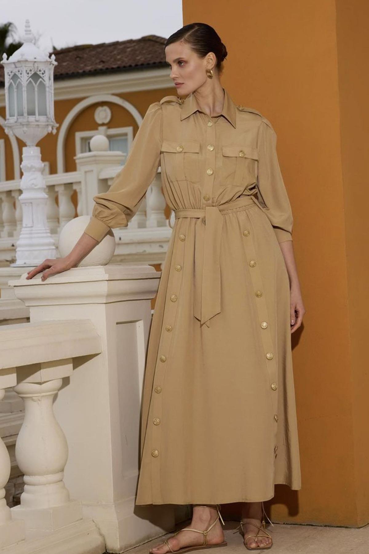 Missemramiss Düğme Detaylı Elbise 4320 Camel