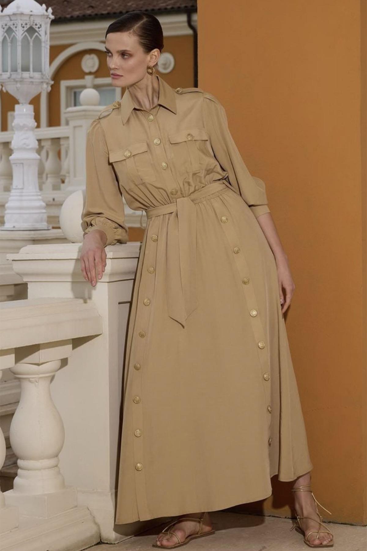 Missemramiss Düğme Detaylı Elbise 4320 Camel