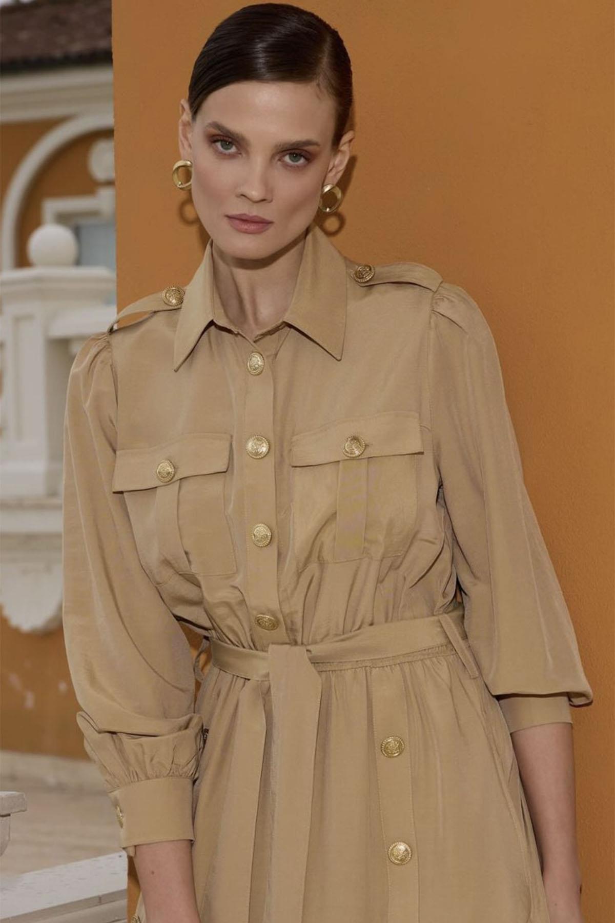 Missemramiss Düğme Detaylı Elbise 4320 Camel