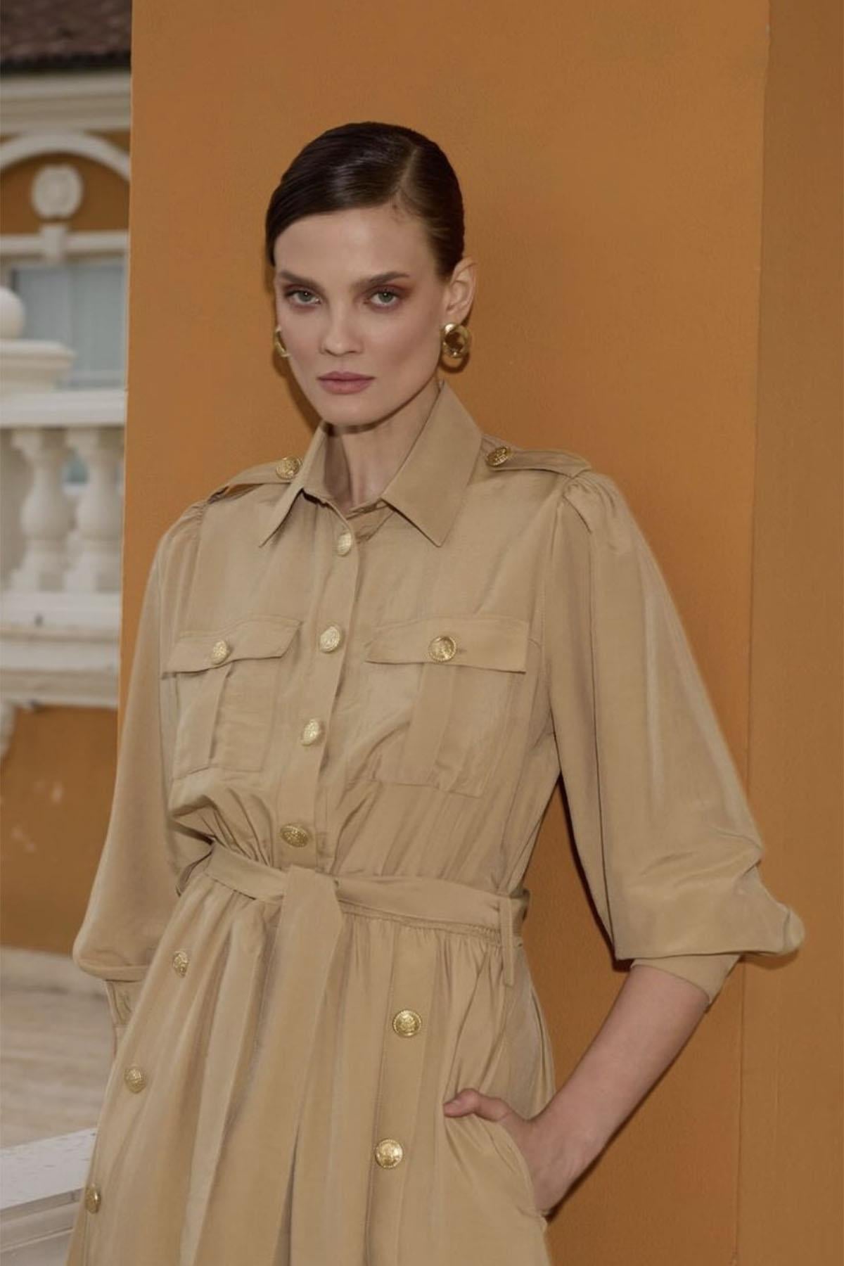 Missemramiss Düğme Detaylı Elbise 4320 Camel