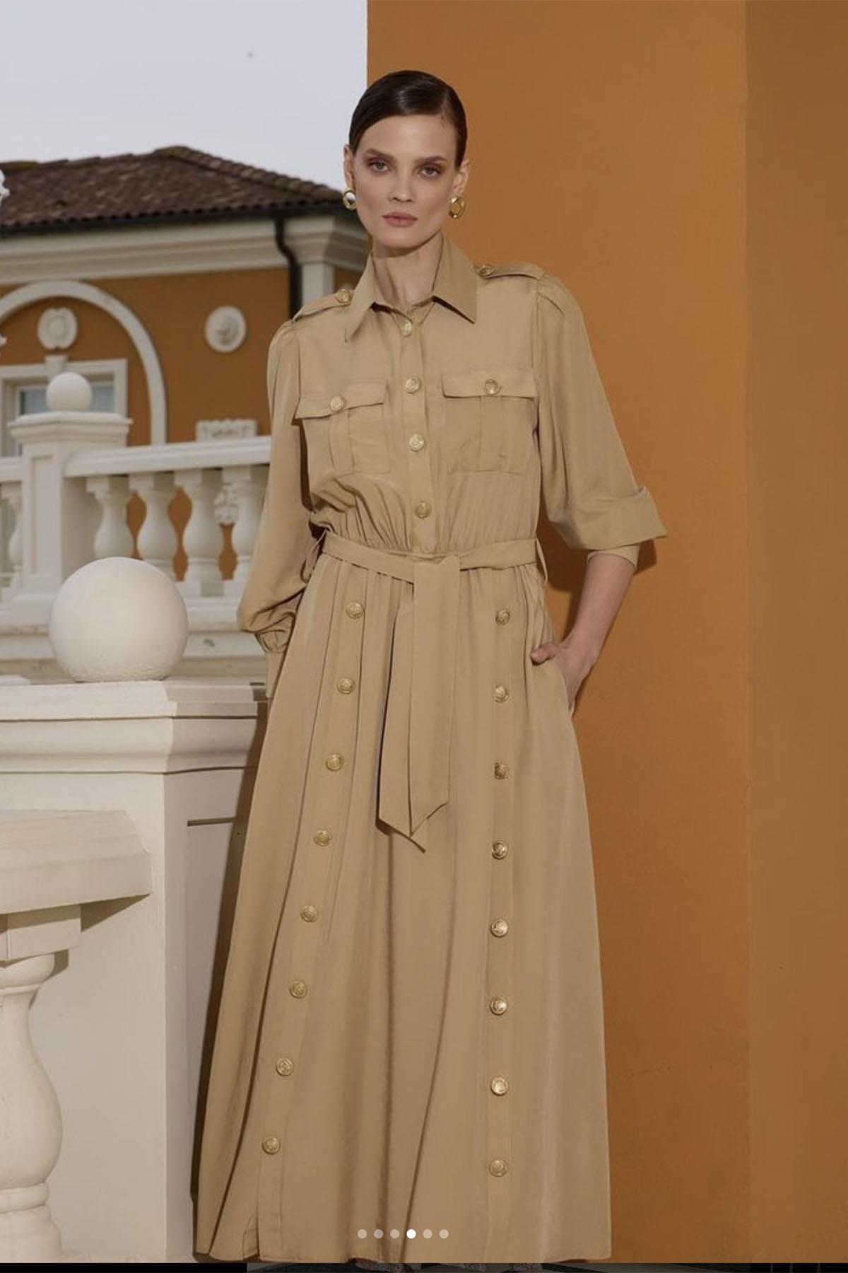 Missemramiss Düğme Detaylı Elbise 4320 Camel