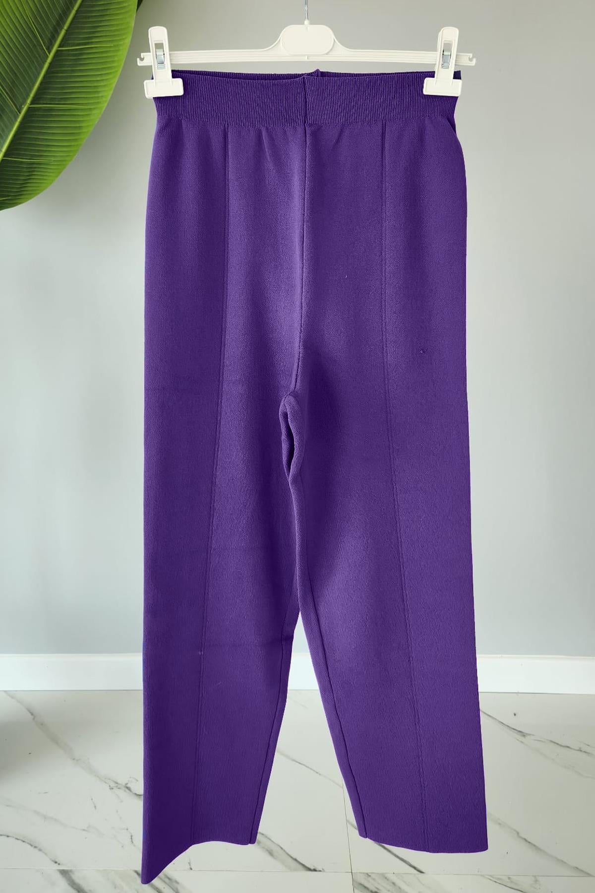 Missemramiss Elegante Pamuklu Triko Pantalon 4159 Mor