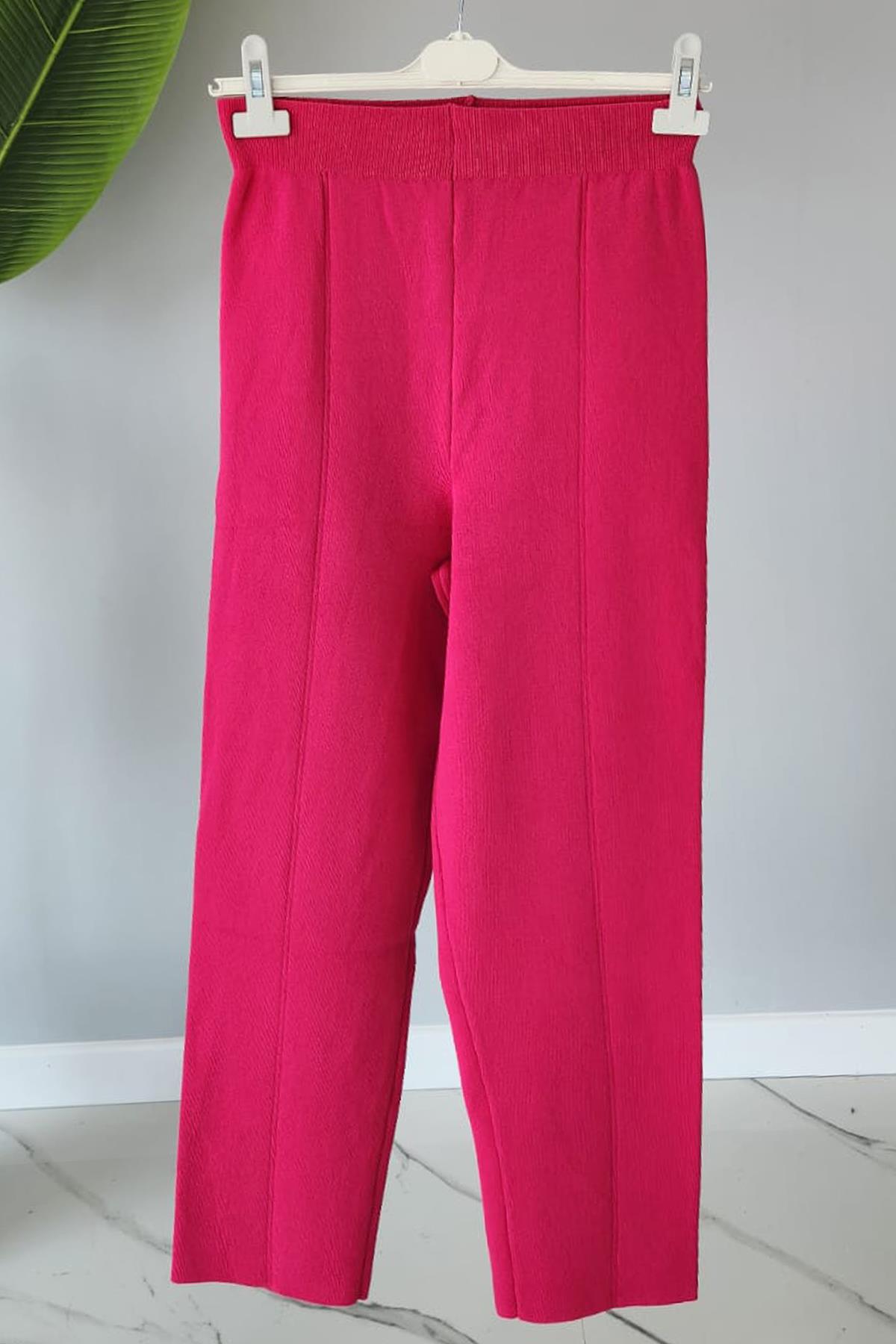 Missemramiss Elegante Pamuklu Triko Pantalon 4159 Fuşya