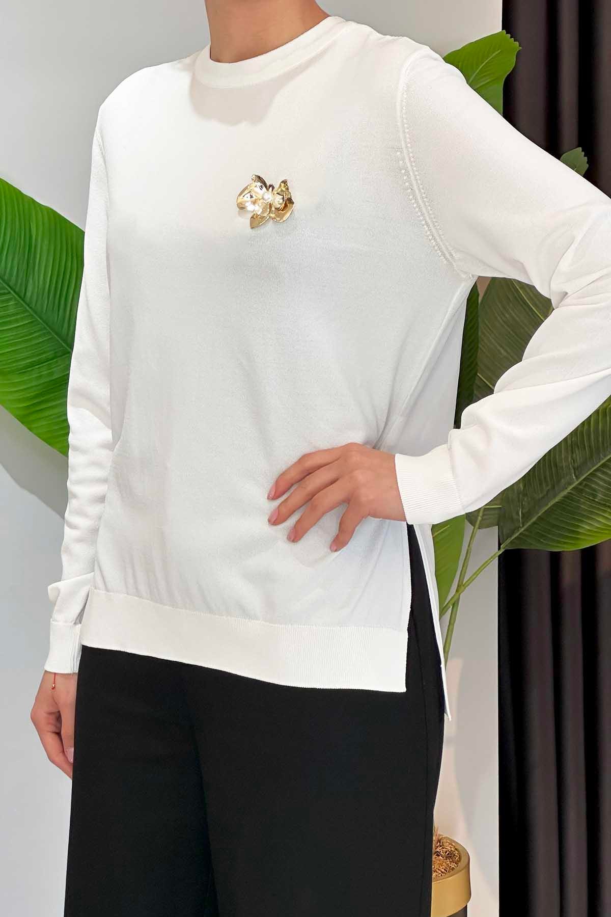 Missemramiss Elegante Triko Bluz 4711 Ekru