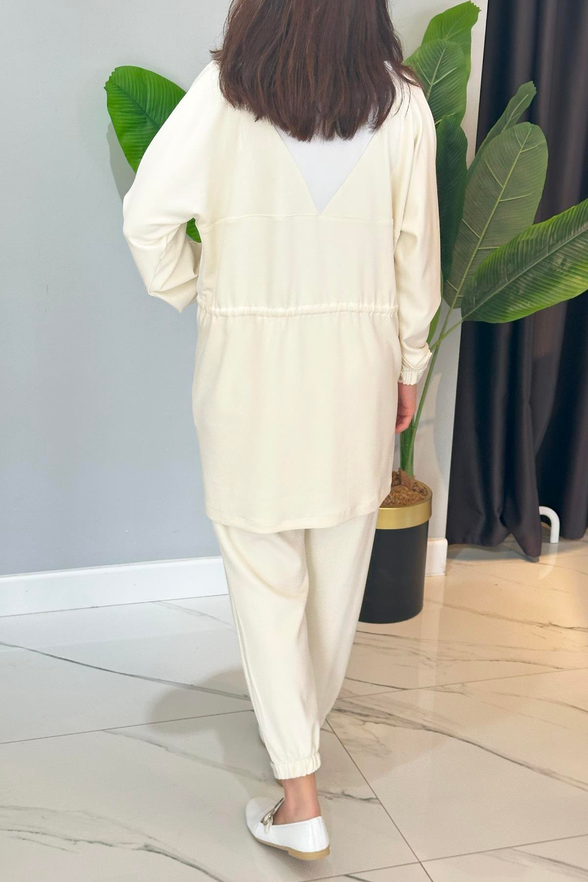 Missemramiss Fermuarlı Ceket Pantolon Magnolia Takım 4740 Ekru