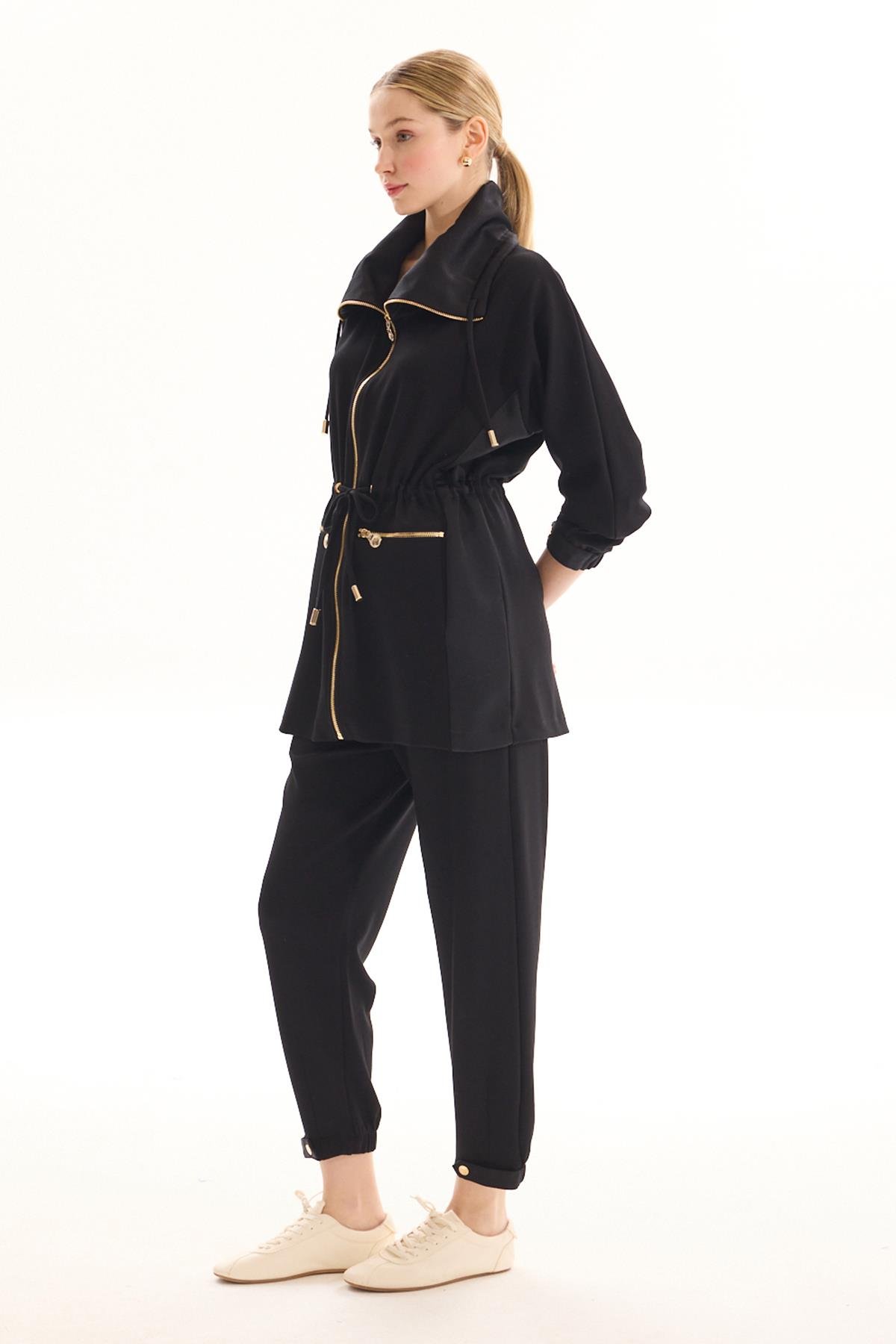 Missemramiss Fermuarlı Ceket Pantolon Magnolia Takım 4740 Siyah