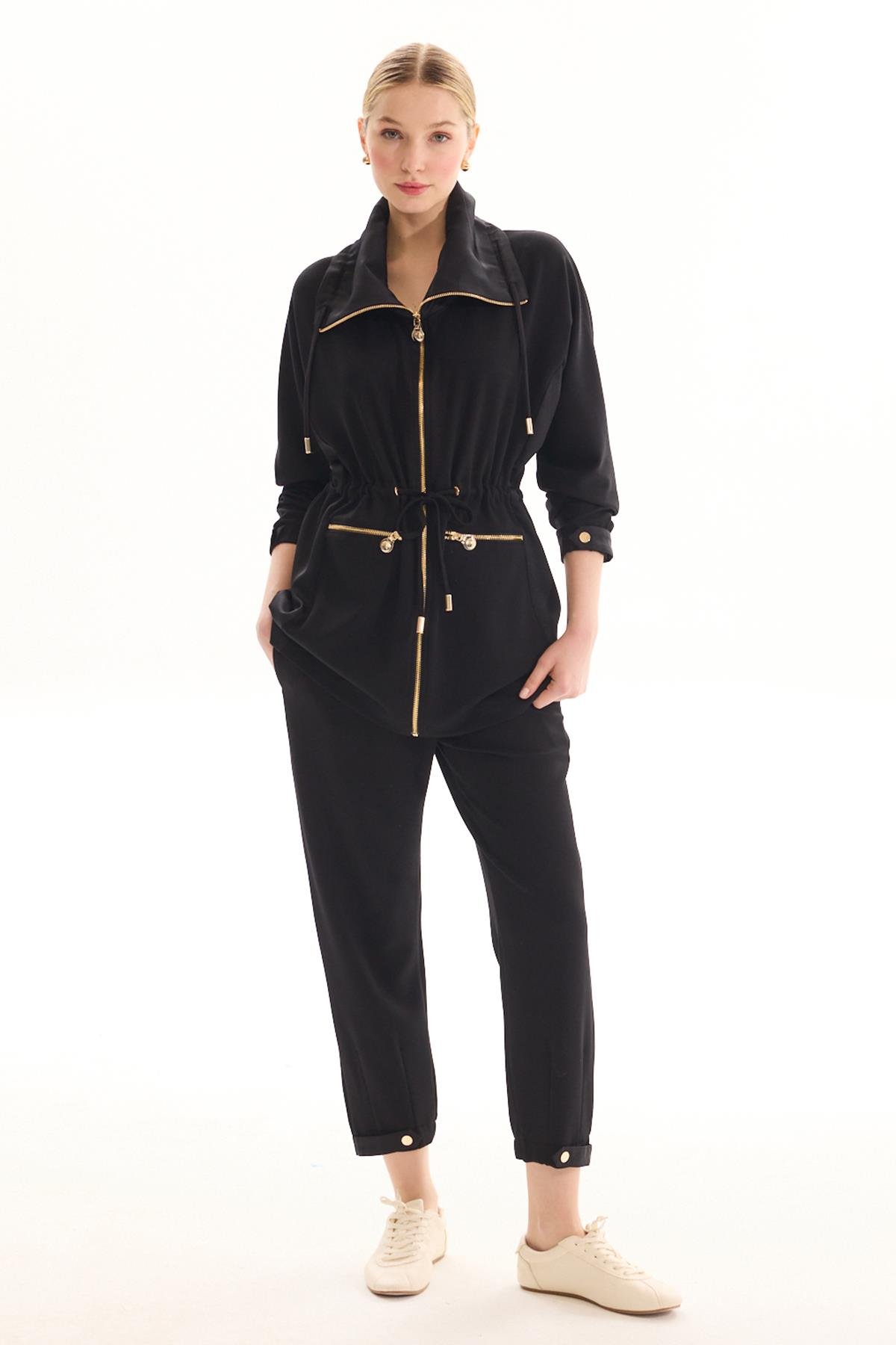 Missemramiss Fermuarlı Ceket Pantolon Magnolia Takım 4740 Siyah