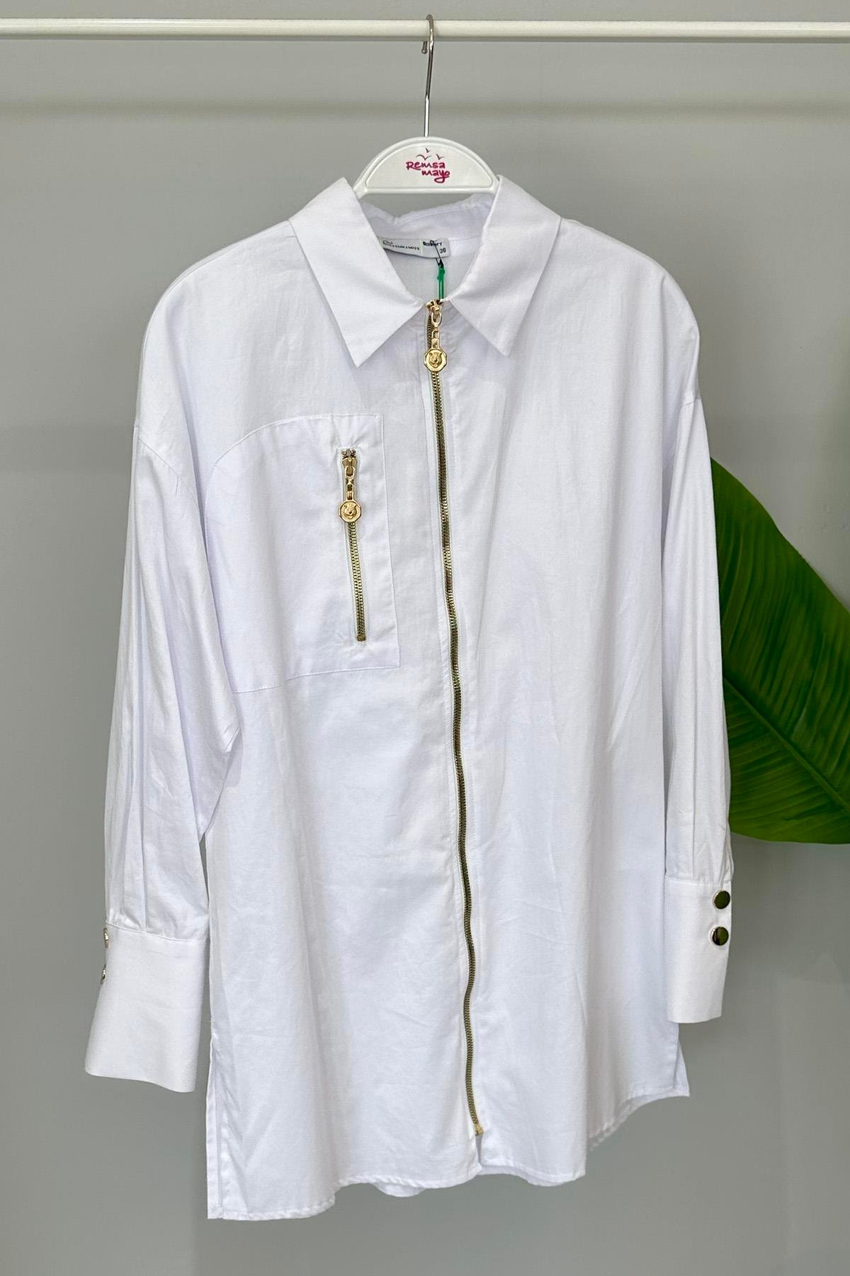 Missemramiss Fermuarlı Gömlek Tunik 4367 Ekru