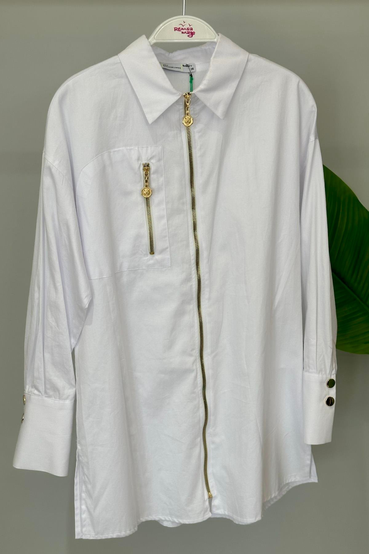 Missemramiss Fermuarlı Gömlek Tunik 4367 Ekru