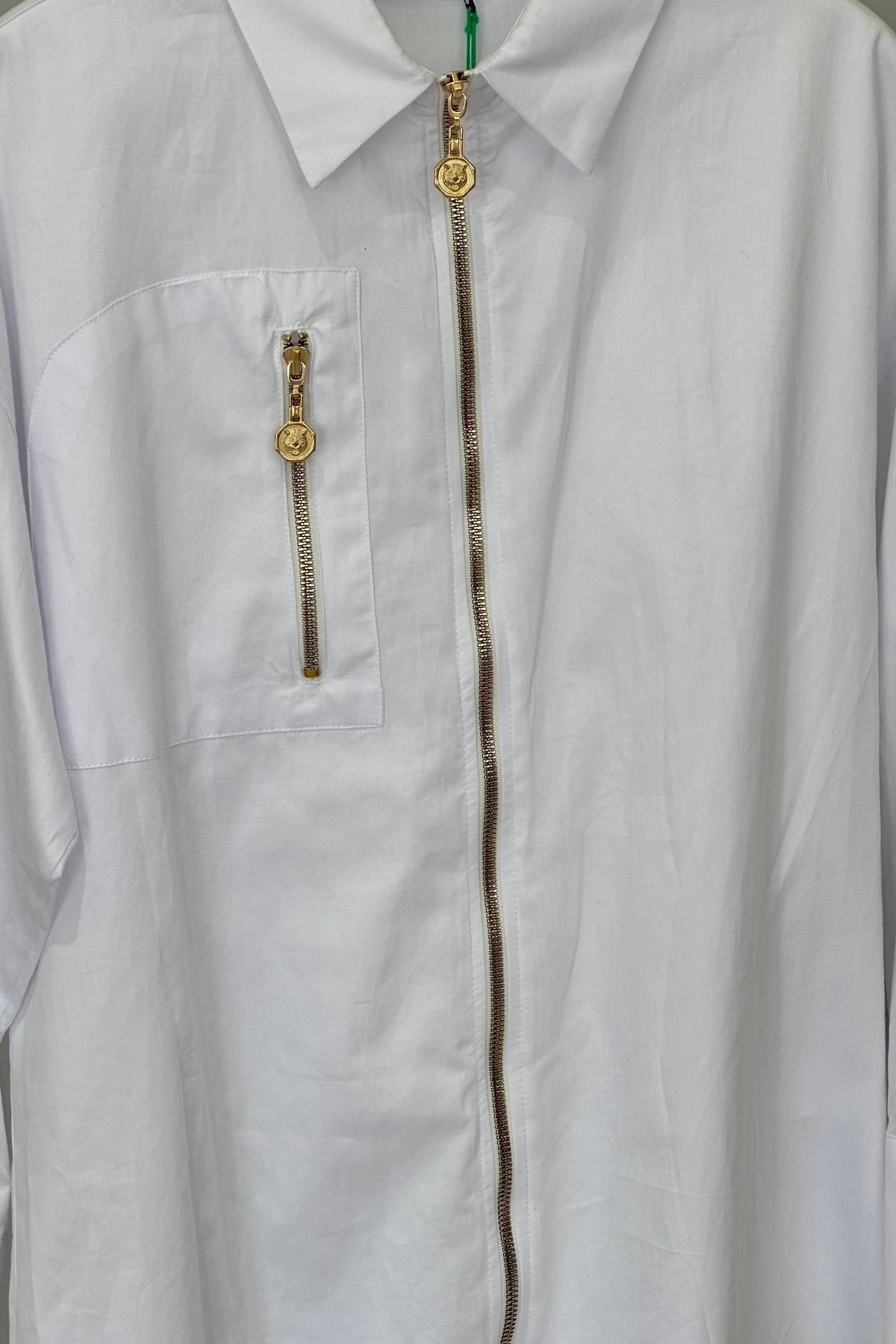 Missemramiss Fermuarlı Gömlek Tunik 4367 Ekru