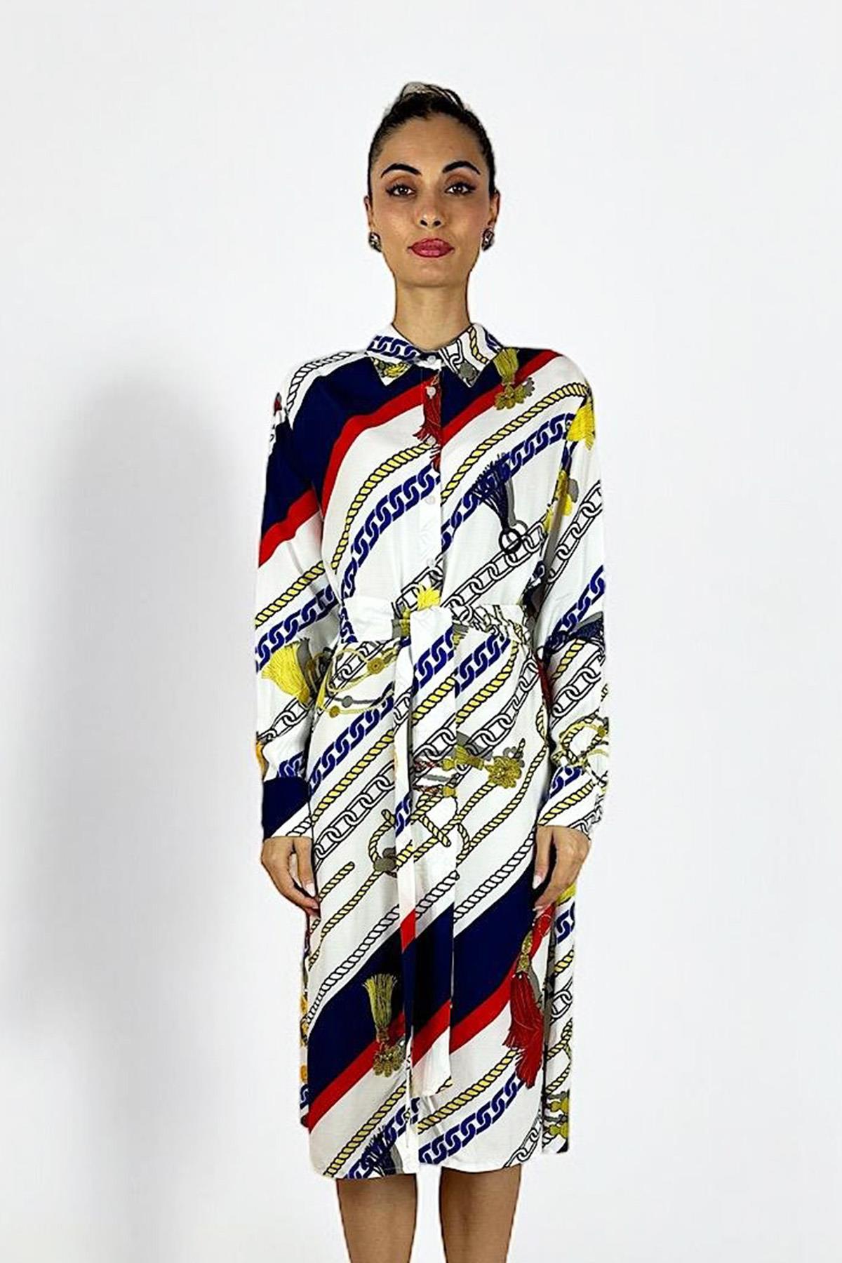 Missemramiss Floş Viskon Summer Gömlek Tunik 3938 Zincir Desenli