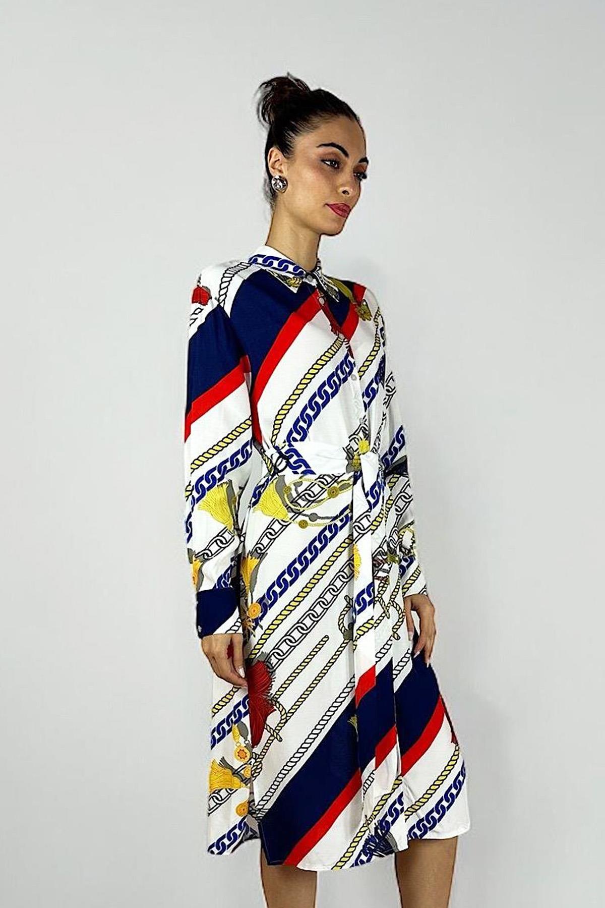 Missemramiss Floş Viskon Summer Gömlek Tunik 3938 Zincir Desenli