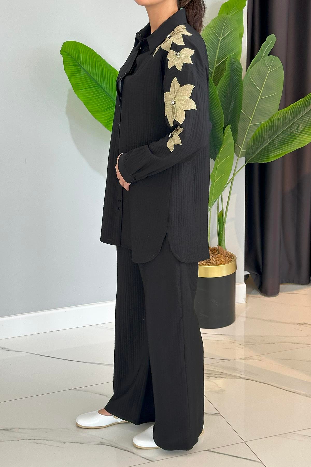 Missemramiss Flower Pantolonlu Takım 4779 Siyah