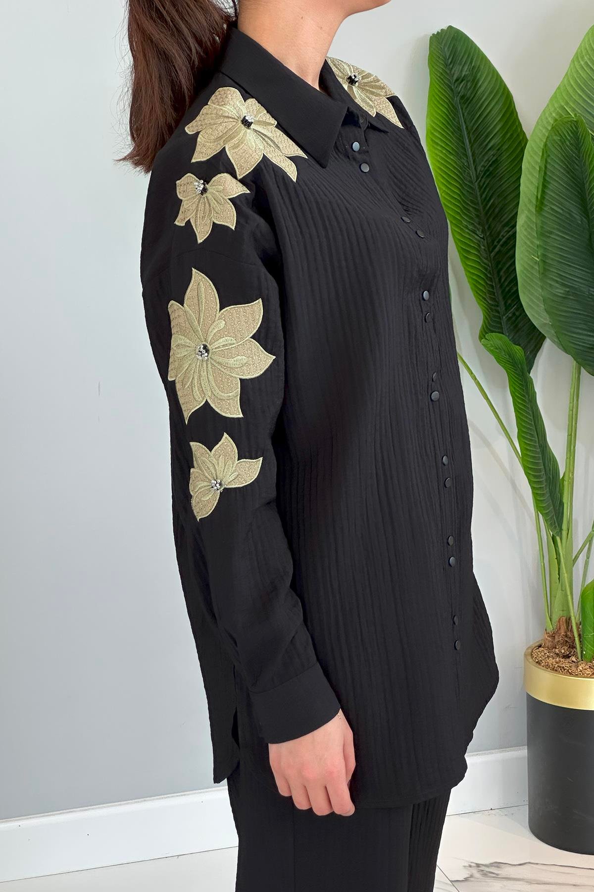 Missemramiss Flower Pantolonlu Takım 4779 Siyah