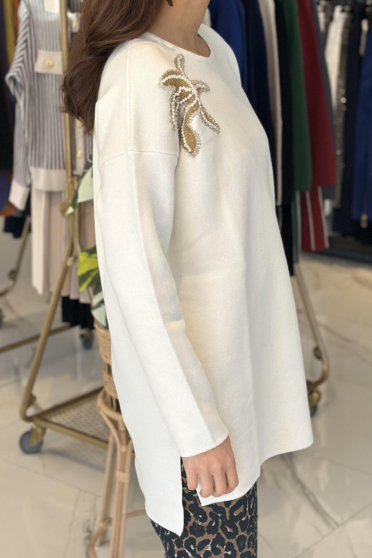 Missemramiss Flower Triko Kazak Tunik 4583 Ekru