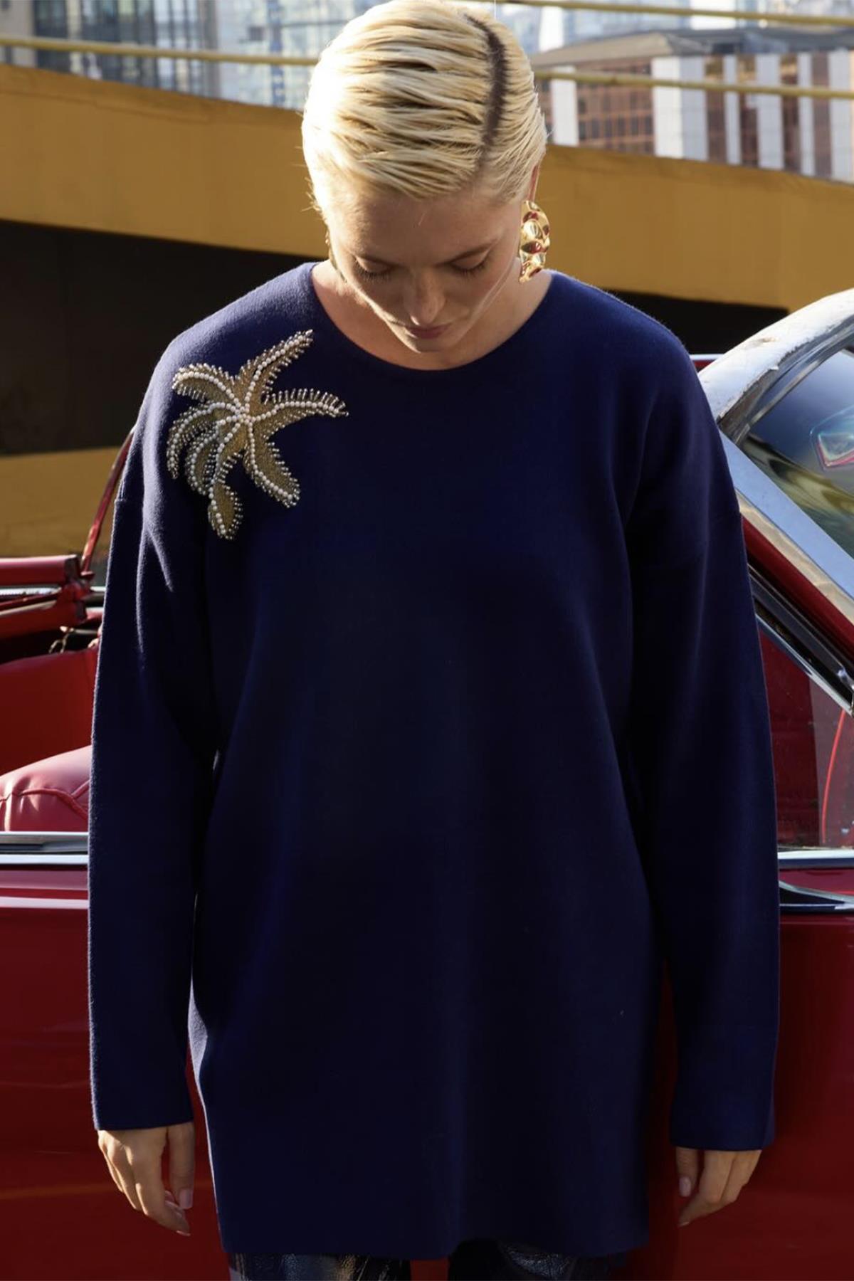 Missemramiss Flower Triko Kazak Tunik 4583 Lacivert