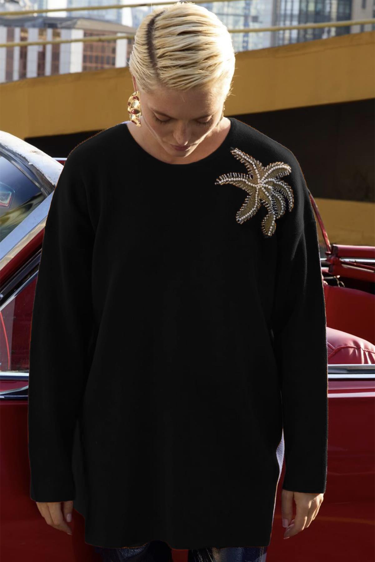 Missemramiss Flower Triko Kazak Tunik 4583 Siyah