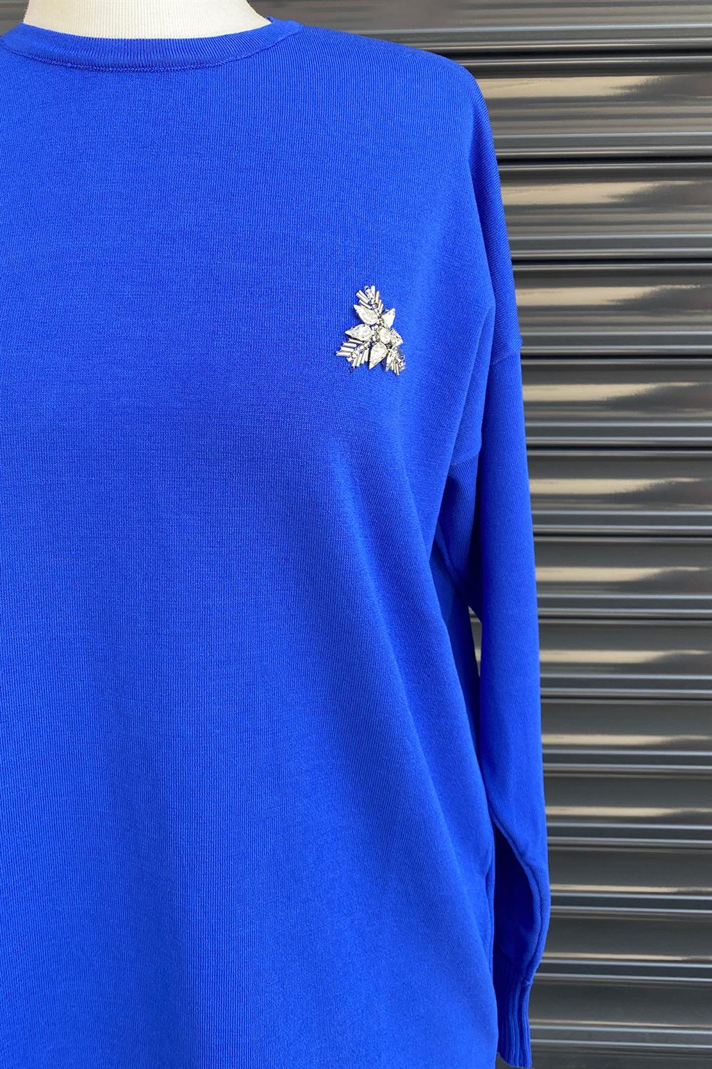 Missemramiss İşlemeli Triko Bluz 3749 Saks