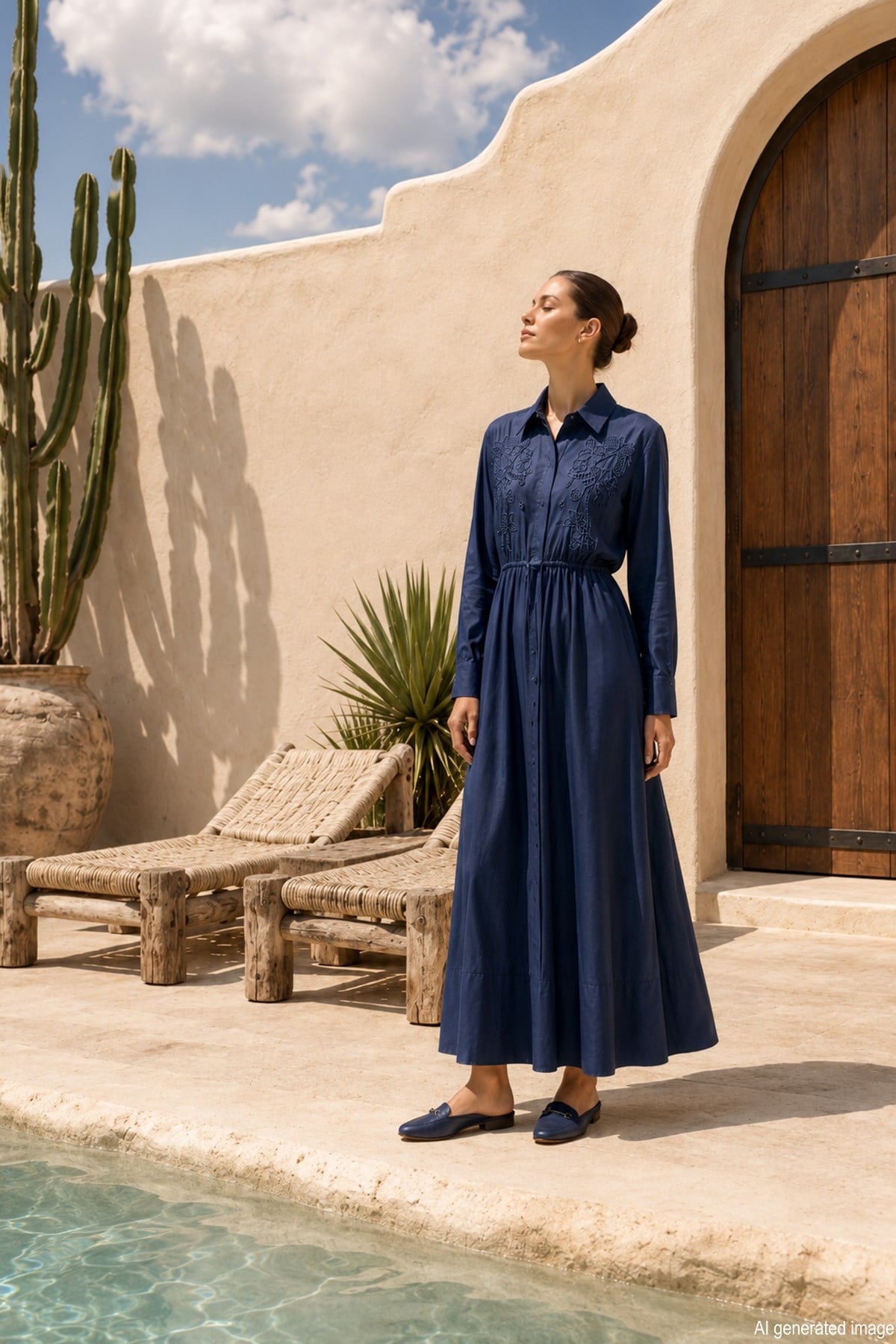 Missemramiss İvory From Dress Nakışlı Elbise 5210 Denim