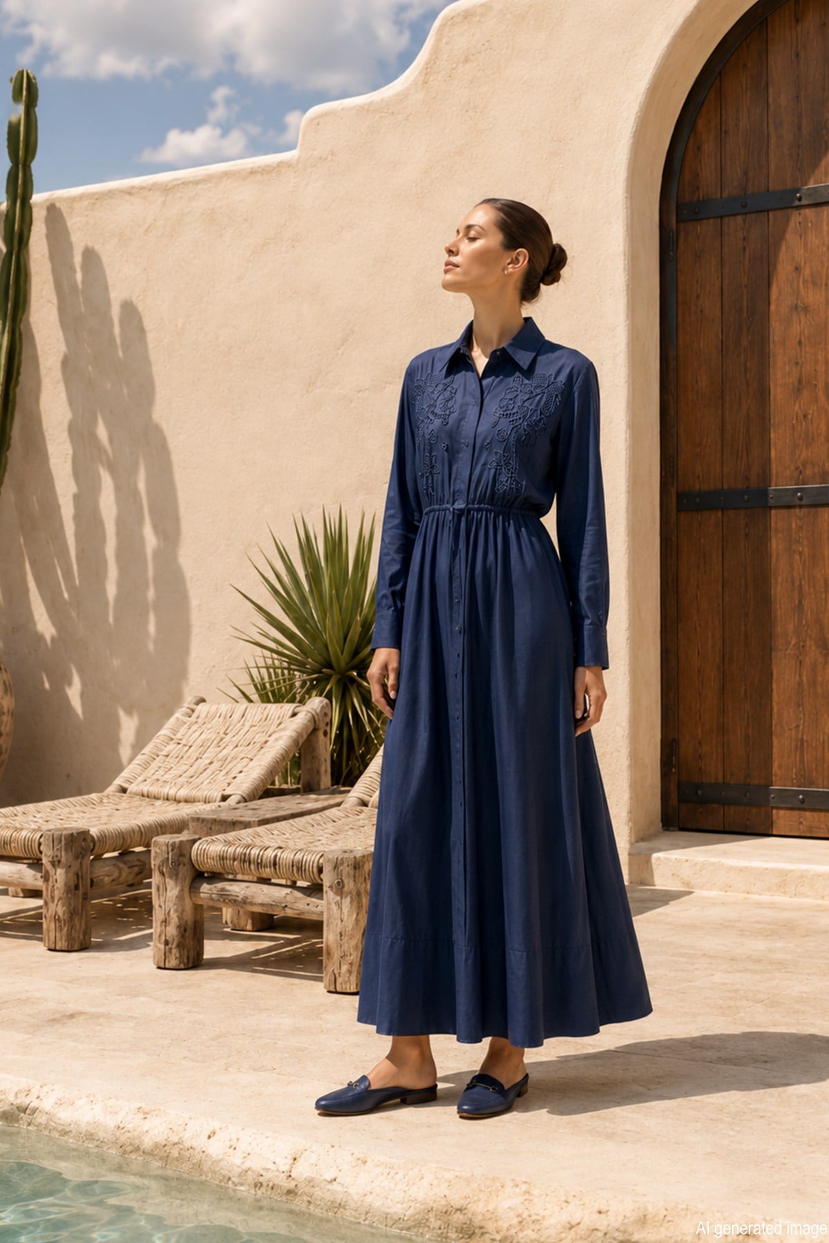 Missemramiss İvory From Dress Nakışlı Elbise 5210 Denim