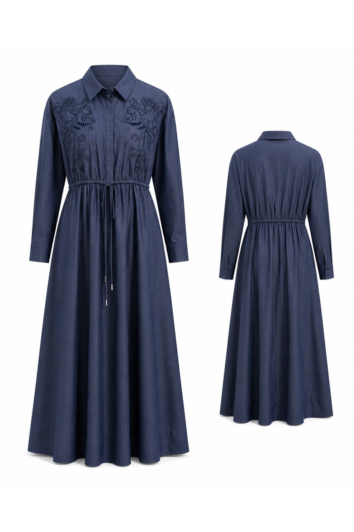 Missemramiss İvory From Dress Nakışlı Elbise 5210 Denim