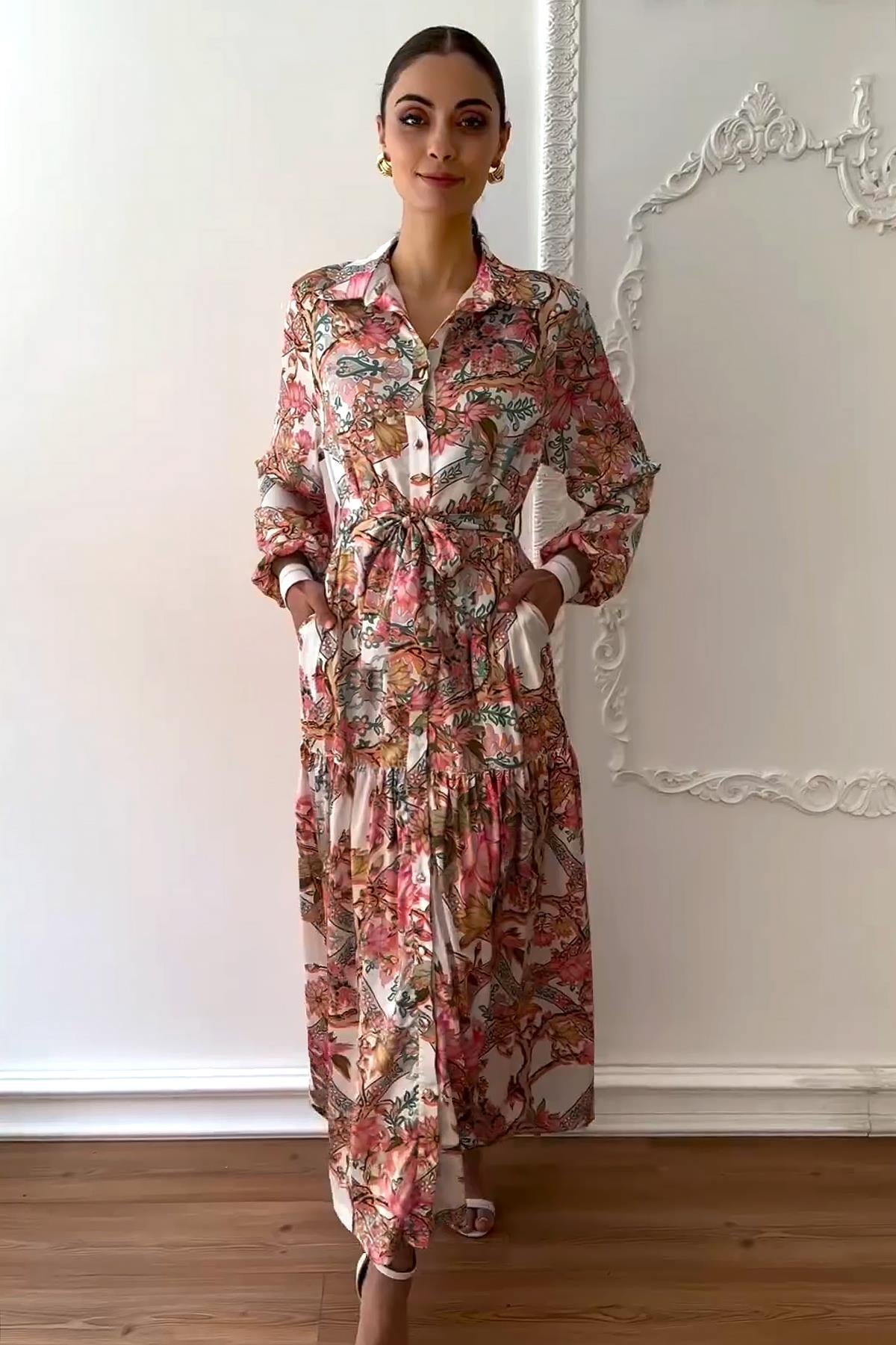 Missemramiss Kuşaklı Modello Elbise 4323 Ekru