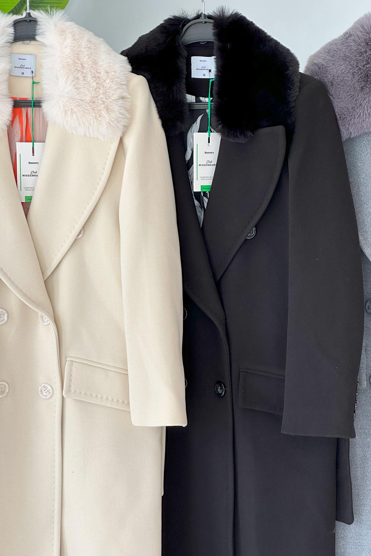 Missemramiss Lady Kürklü Kaşe Kaban 4103 Krem