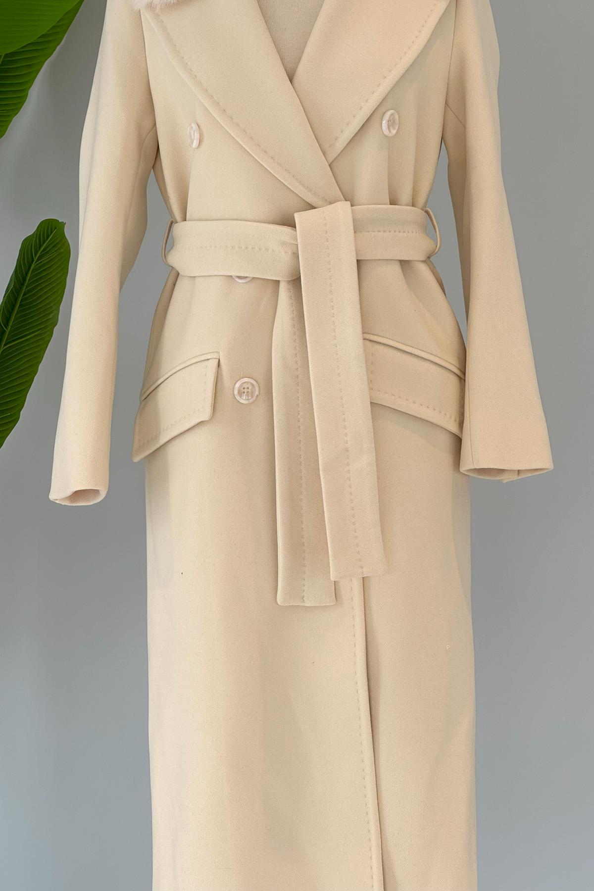 Missemramiss Lady Kürklü Kaşe Kaban 4103 Krem