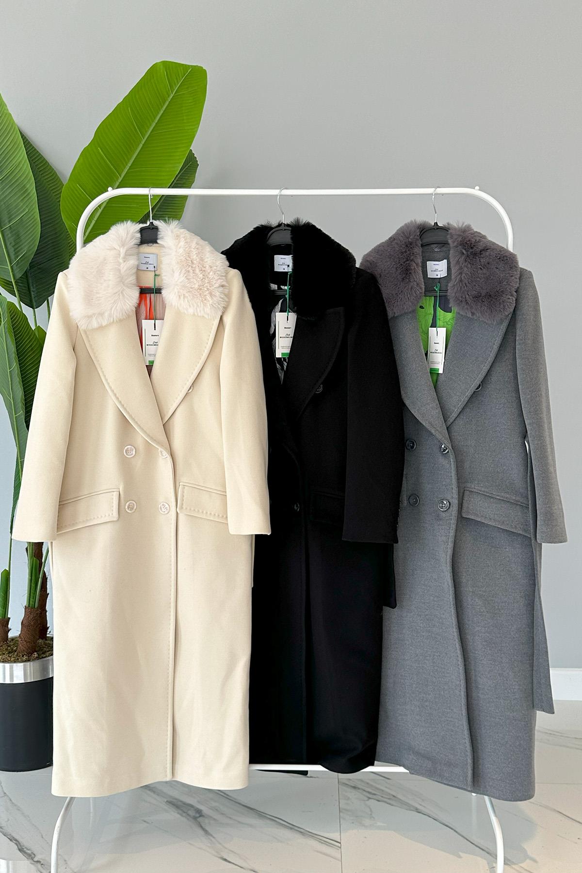 Missemramiss Lady Kürklü Kaşe Kaban 4103 Krem