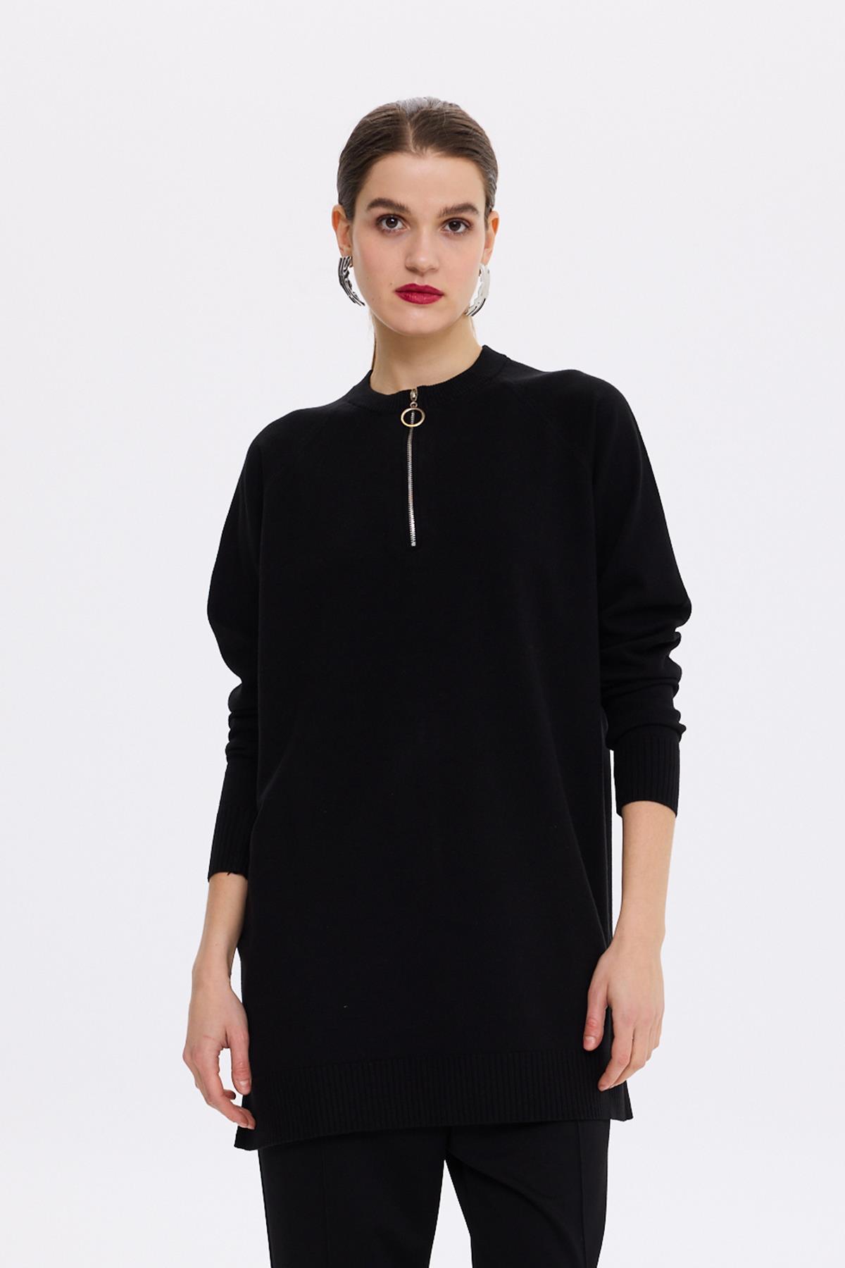 Missemramiss Live Fermuar Detaylı Triko Kazak Tunik 4587 Siyah