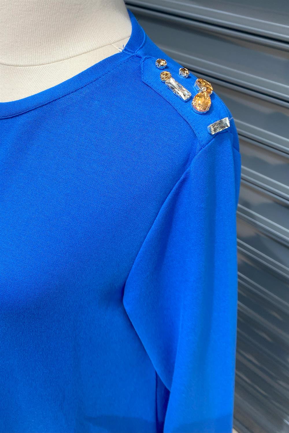 Missemramiss Omzu Swarovski Taşlı Balık Valon Elbise 3783 Saks