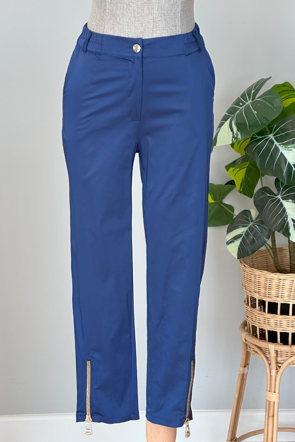 Missemramiss Paçası Fermuarlı Saten Pantolon 4435 Lacivert