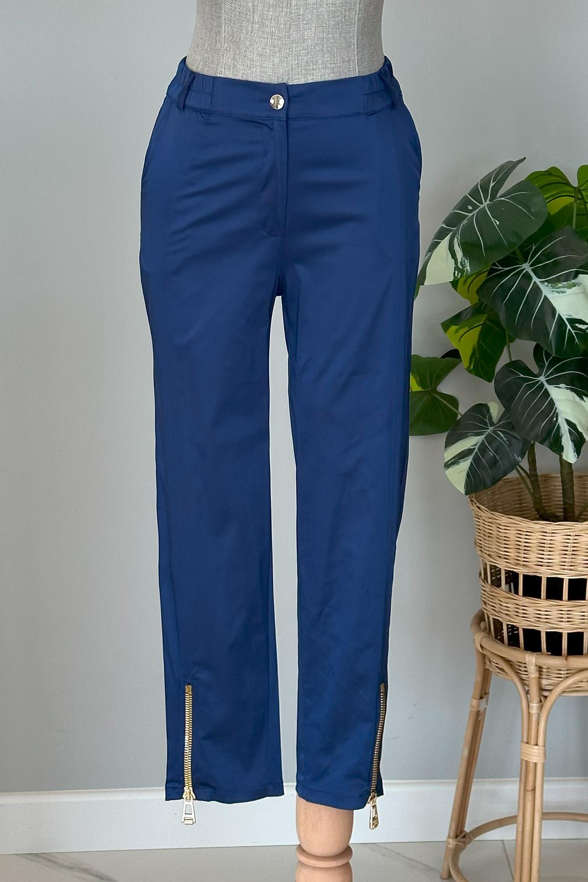 Missemramiss Paçası Fermuarlı Saten Pantolon 4435 Lacivert