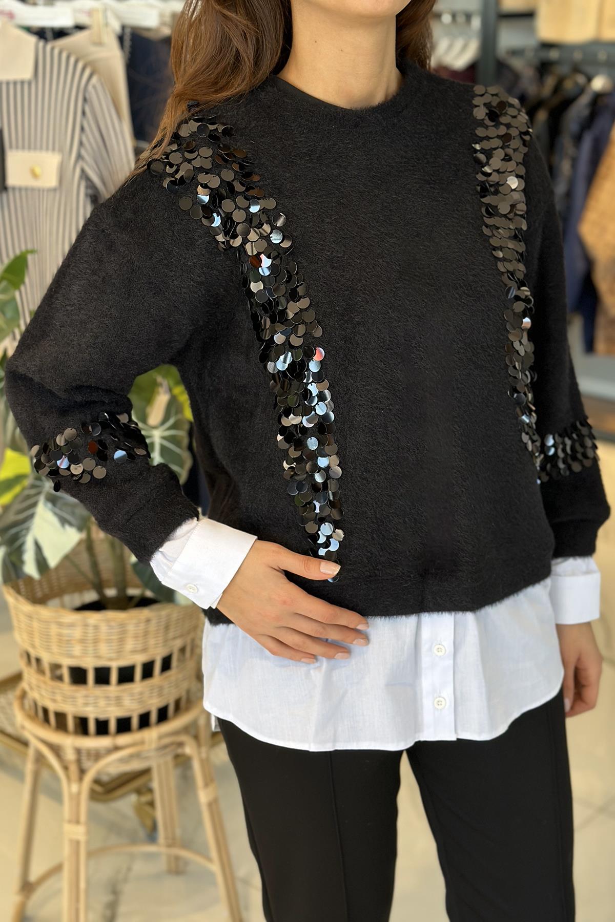 Missemramiss Pullu Gömlek Garni Angora Tunik 4653 Siyah