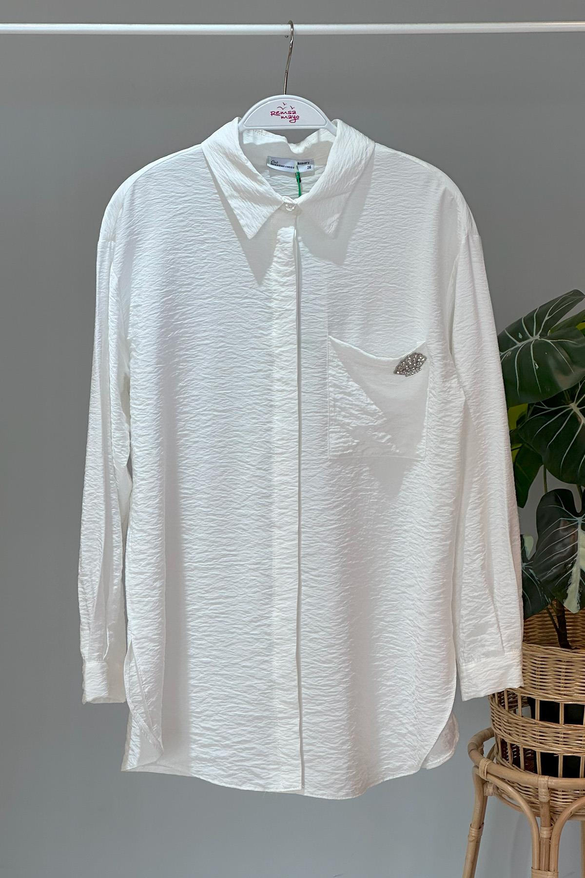 Missemramiss Sea Shell İşlemeli Gömlek Tunik 4360 Ekru