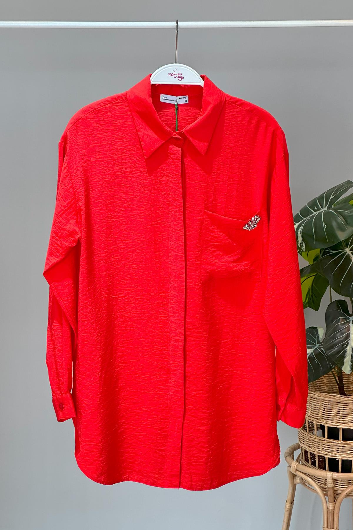 Missemramiss Sea Shell İşlemeli Gömlek Tunik 4360 Mercan