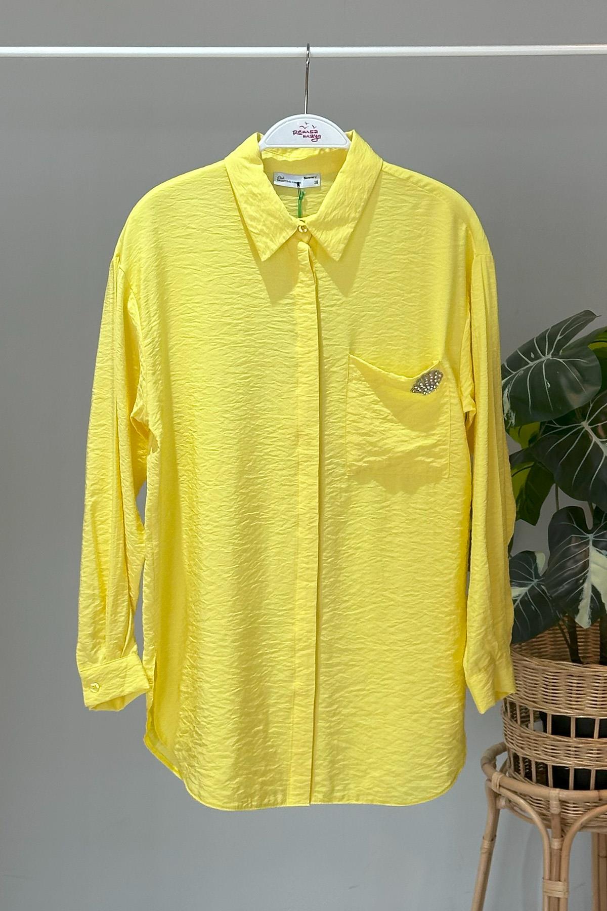 Missemramiss Sea Shell İşlemeli Gömlek Tunik 4360 Sarı
