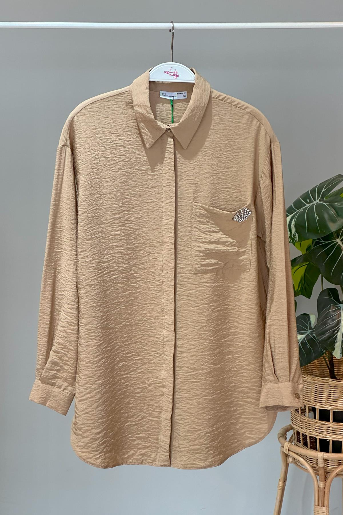 Missemramiss Sea Shell İşlemeli Gömlek Tunik 4360 Bej