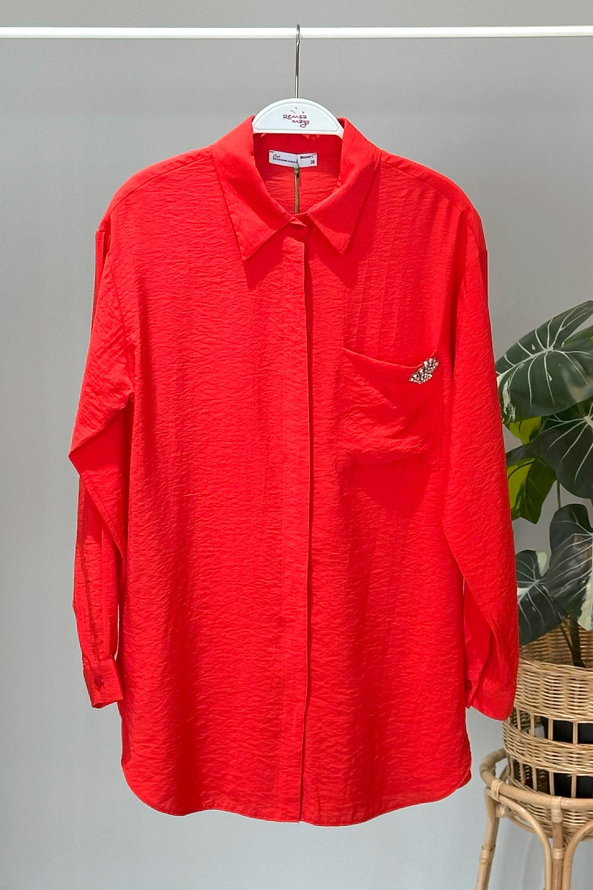 Missemramiss Sea Shell İşlemeli Gömlek Tunik 4360 Mercan