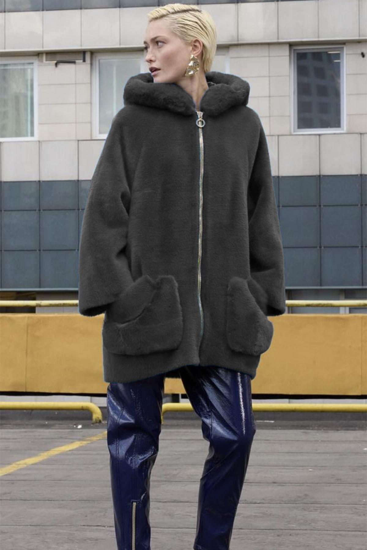 Missemramiss Special Alcantra Kürklü Mont 4554 Siyah