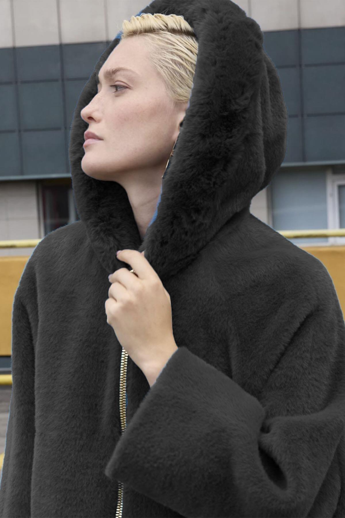 Missemramiss Special Alcantra Kürklü Mont 4554 Siyah