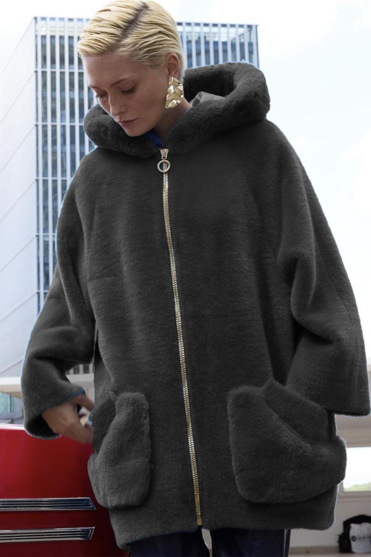 Missemramiss Special Alcantra Kürklü Mont 4554 Siyah