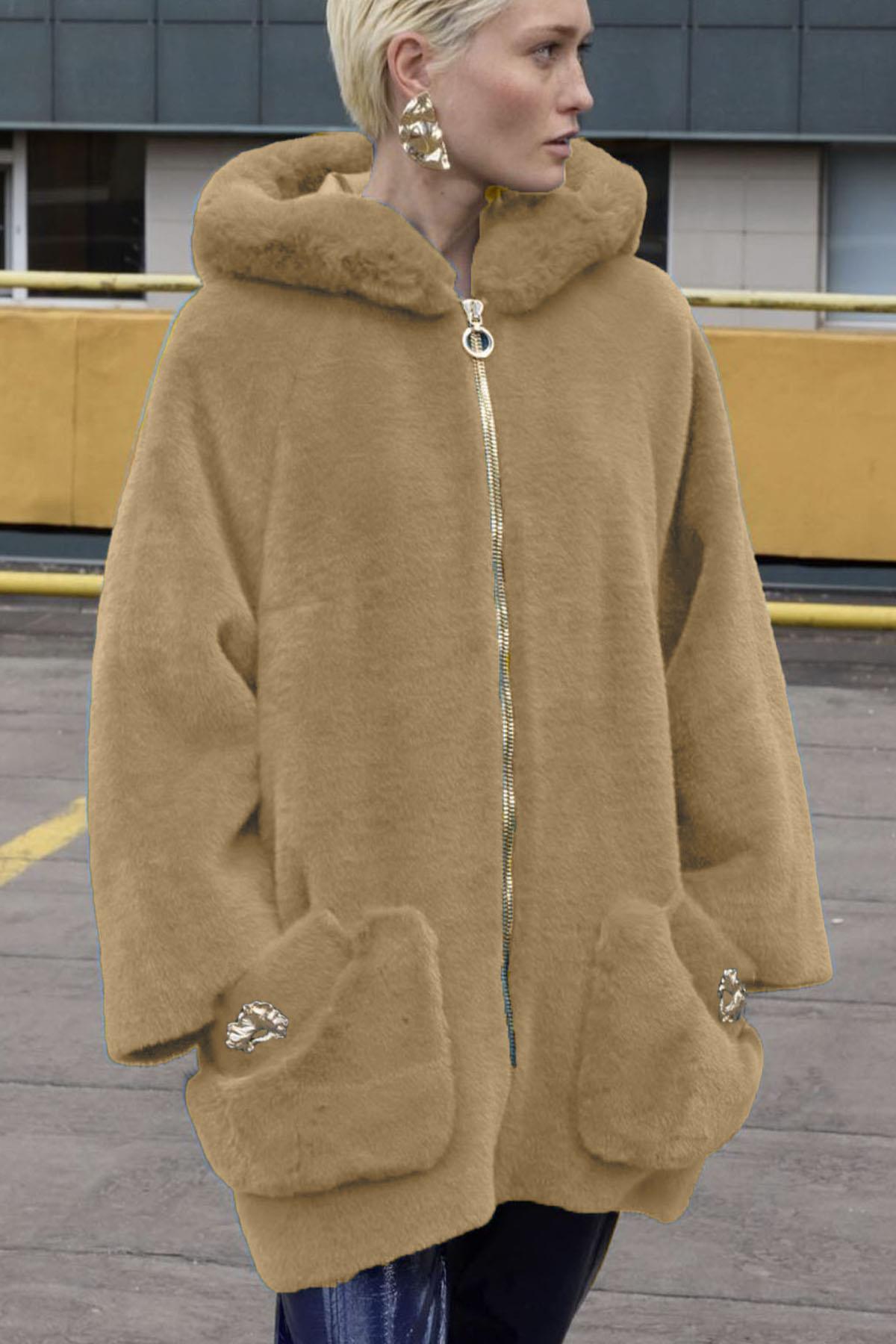 Missemramiss Special Alcantra Kürklü Mont 4554 Bej