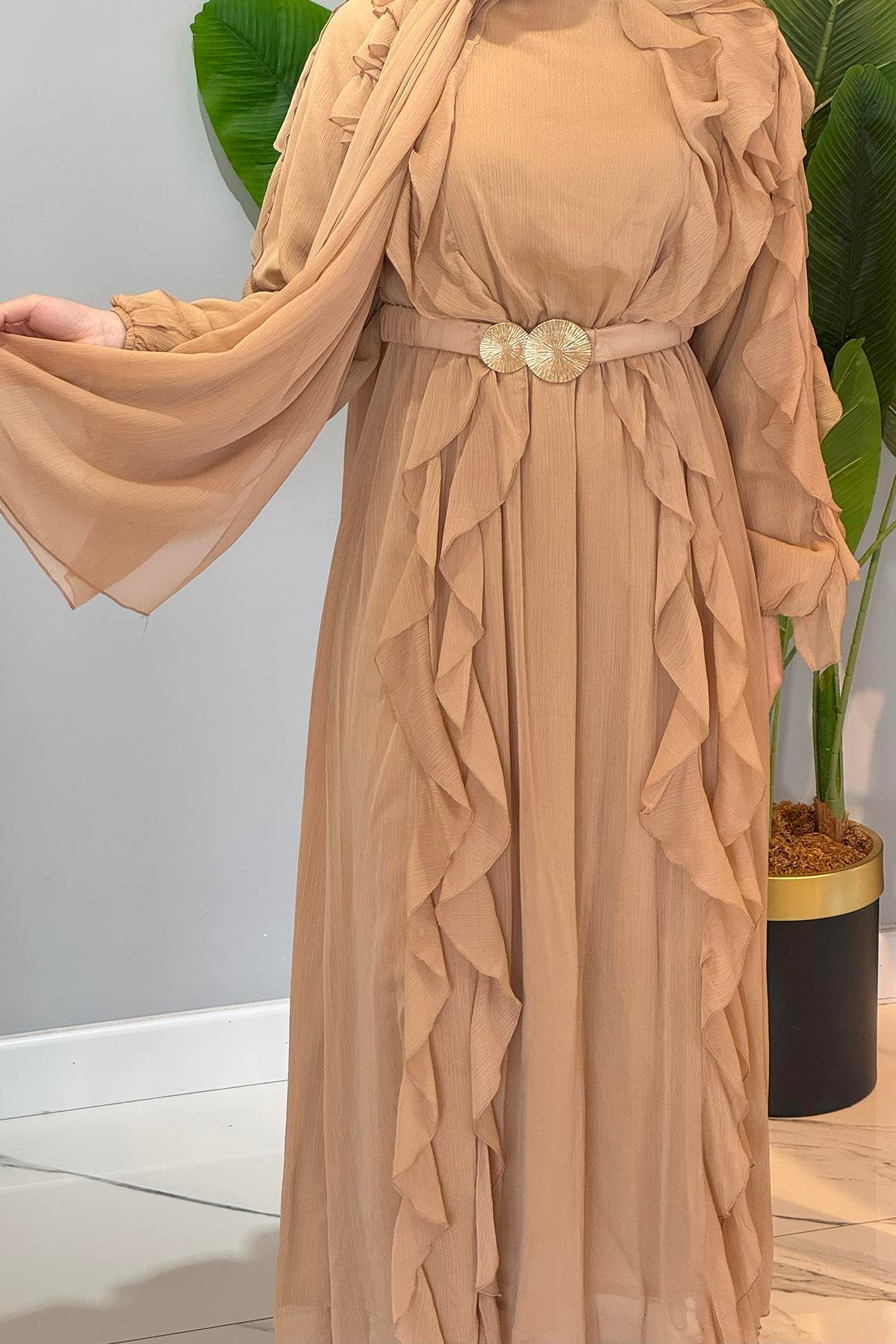 Missemramiss Special Ruffle Elbise 4807 Bej